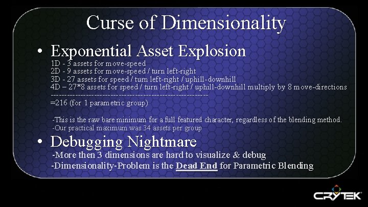 Curse of Dimensionality • Exponential Asset Explosion 1 D - 3 assets for move-speed