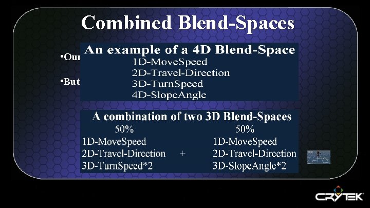 Combined Blend-Spaces • Our Blend-Spaces are limited to 3 dimensions • But it is