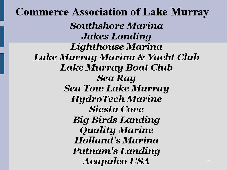 Commerce Association of Lake Murray Southshore Marina Jakes Landing Lighthouse Marina Lake Murray Marina
