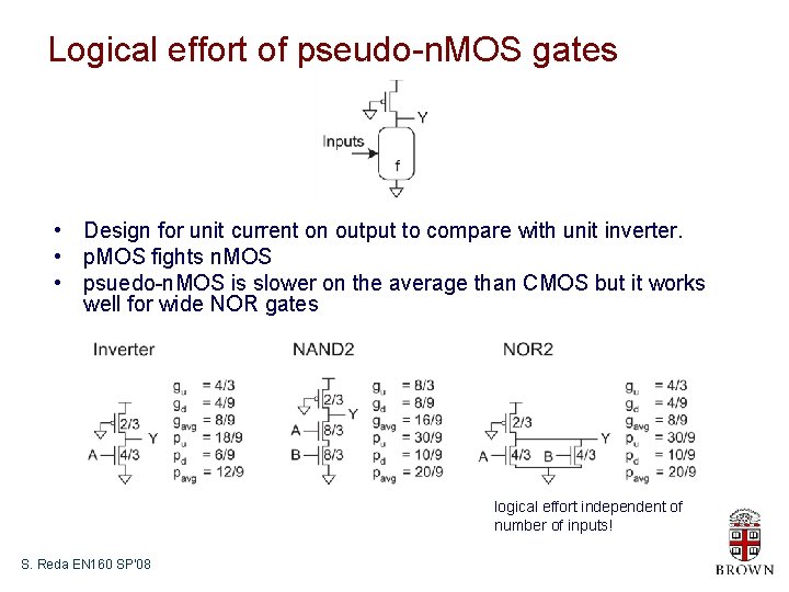 Logical effort of pseudo-n. MOS gates • Design for unit current on output to