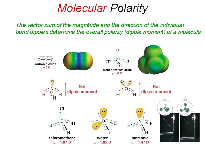 Molecular Polarity The vector sum of the magnitude and the direction of the individual