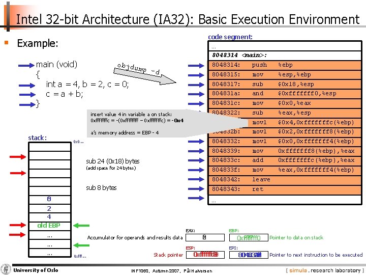 Intel 32 -bit Architecture (IA 32): Basic Execution Environment code segment: § Example: …