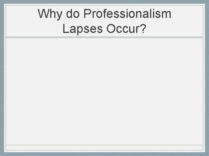 Why do Professionalism Lapses Occur? 