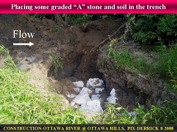 Placing some graded “A” stone and soil in the trench Flow CONSTRUCTION-OTTAWA RIVER @