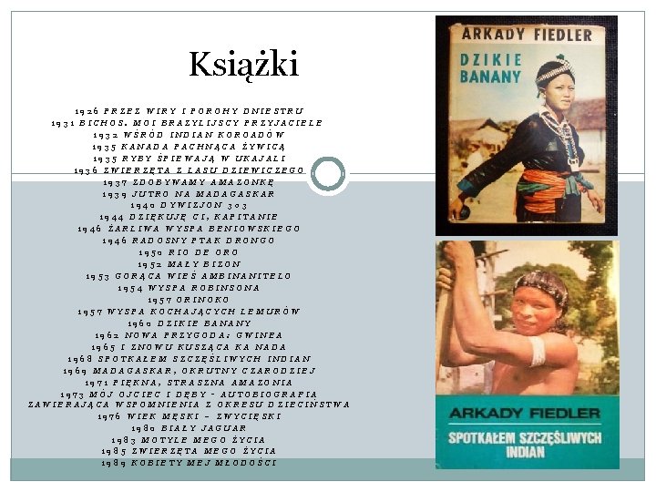 Książki 1926 PRZEZ WIRY I POROHY DNIESTRU 1931 BICHOS. MOI BRAZYLIJSCY PRZYJACIELE 1932 WŚRÓD