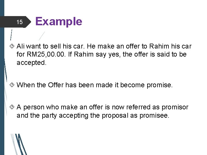 15 Example Ali want to sell his car. He make an offer to Rahim