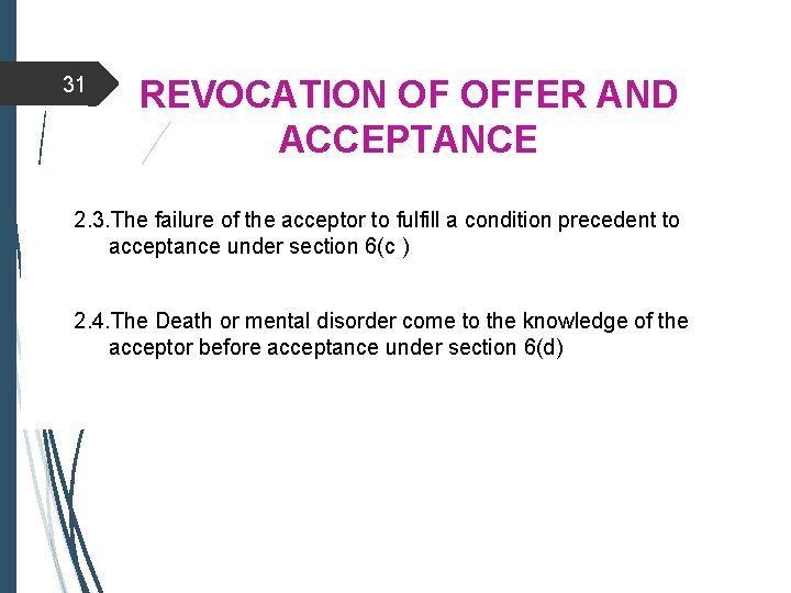 31 REVOCATION OF OFFER AND ACCEPTANCE 2. 3. The failure of the acceptor to