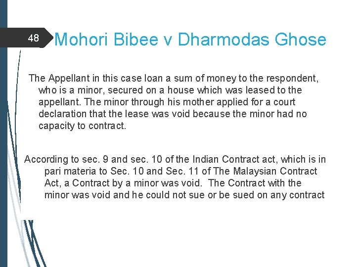 48 Mohori Bibee v Dharmodas Ghose The Appellant in this case loan a sum