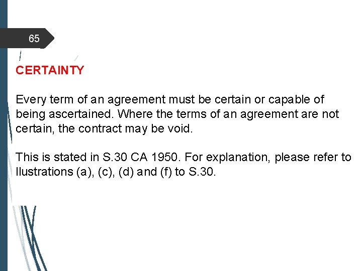 65 CERTAINTY Every term of an agreement must be certain or capable of being