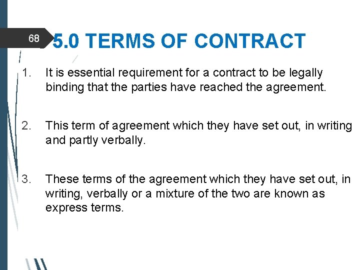 68 5. 0 TERMS OF CONTRACT 1. It is essential requirement for a contract