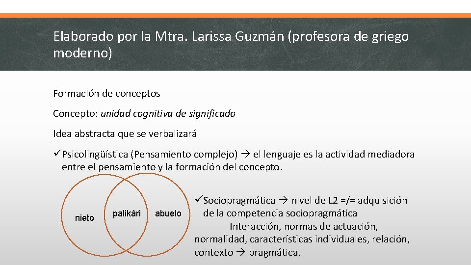 Elaborado por la Mtra. Larissa Guzmán (profesora de griego moderno) Formación de conceptos Concepto: