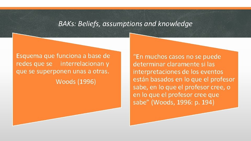 BAKs: Beliefs, assumptions and knowledge Esquema que funciona a base de redes que se