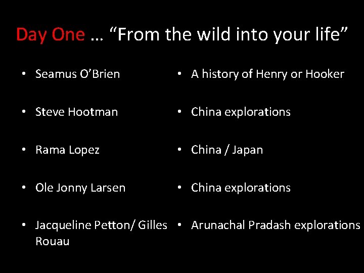 Day One … “From the wild into your life” • Seamus O’Brien • A