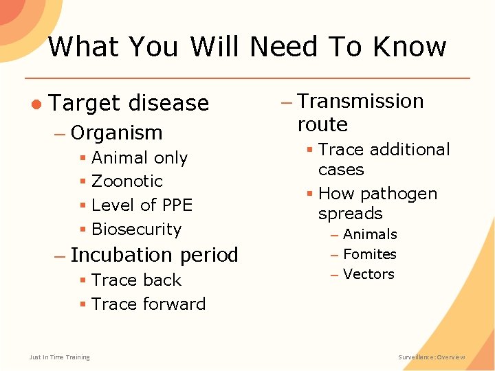 What You Will Need To Know ● Target disease – Organism § Animal only