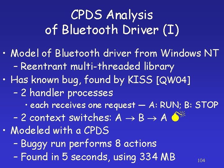 CPDS Analysis of Bluetooth Driver (I) • Model of Bluetooth driver from Windows NT