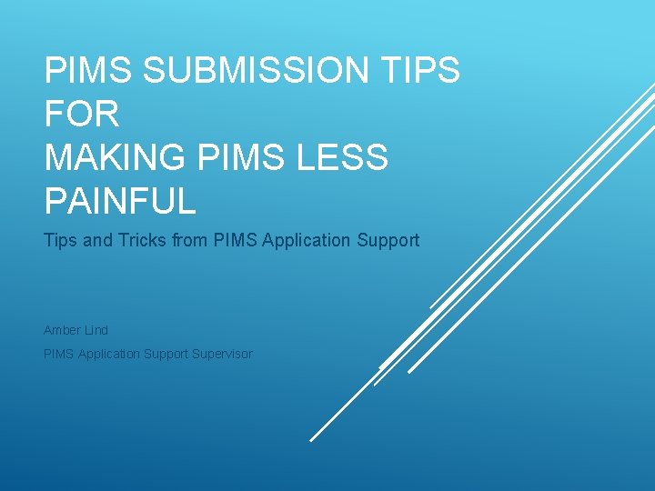 PIMS SUBMISSION TIPS FOR MAKING PIMS LESS PAINFUL Tips and Tricks from PIMS Application