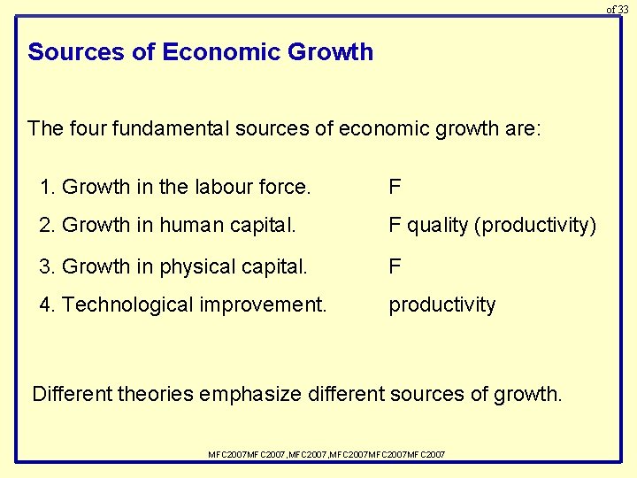 of 33 Sources of Economic Growth The four fundamental sources of economic growth are: