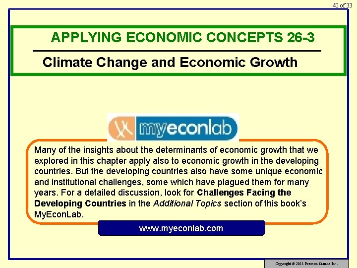 40 of 33 APPLYING ECONOMIC CONCEPTS 26 -3 Climate Change and Economic Growth Many