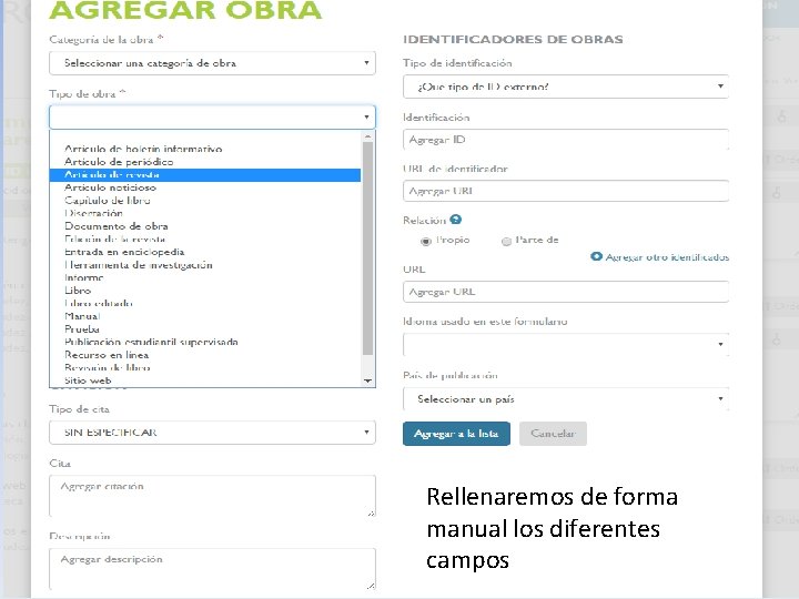 Rellenaremos de forma manual los diferentes campos 