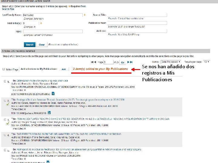 Se nos han añadido dos registros a Mis Publicaciones 