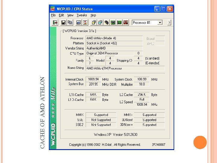 CACHE OF AMD ATHLON 