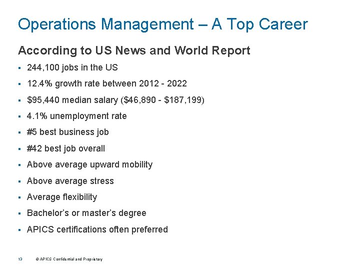 Operations Management – A Top Career According to US News and World Report §