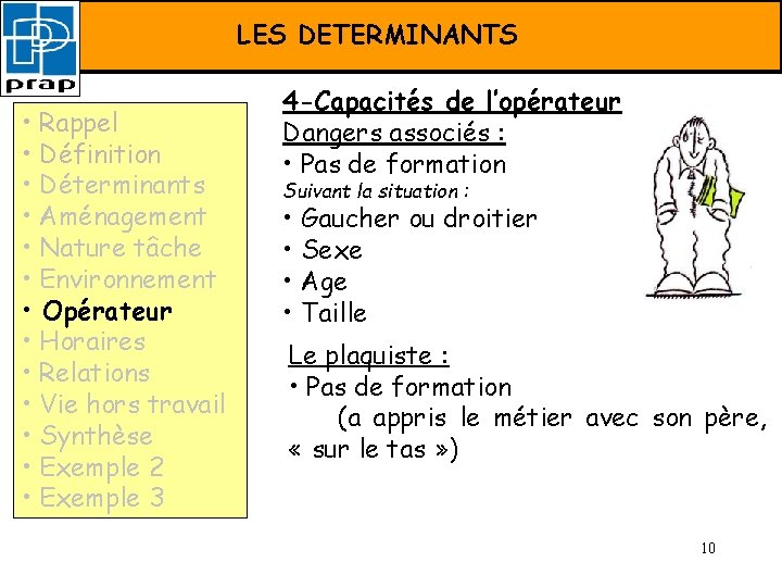 FORMATION PRAP –LES Déterminants DETERMINANTS • Rappel • Définition • Déterminants • Aménagement •