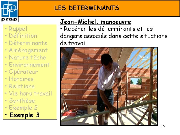 FORMATION PRAP –LES Déterminants DETERMINANTS • Rappel • Définition • Déterminants • Aménagement •