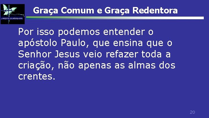 Graça Comum e Graça Redentora Por isso podemos entender o apóstolo Paulo, que ensina