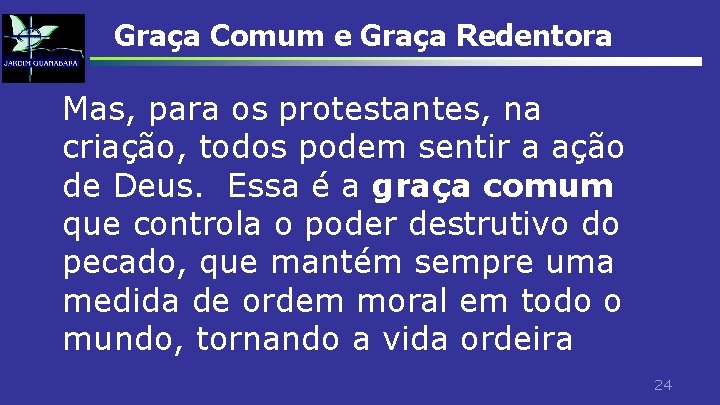 Graça Comum e Graça Redentora Mas, para os protestantes, na criação, todos podem sentir