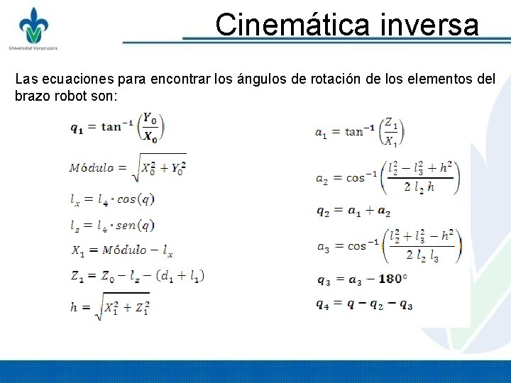 Cinemática inversa Las ecuaciones para encontrar los ángulos de rotación de los elementos del Cinemática inversa Las ecuaciones para encontrar los ángulos de rotación de los elementos del