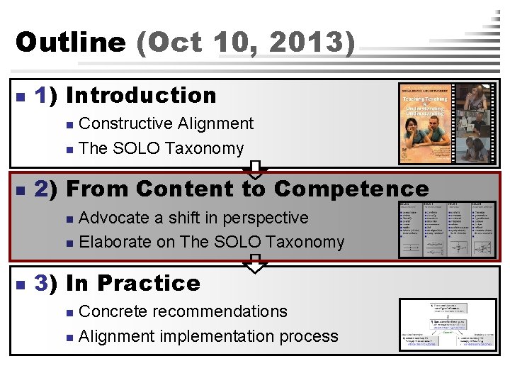 Outline (Oct 10, 2013) n 1) Introduction Constructive Alignment n The SOLO Taxonomy n