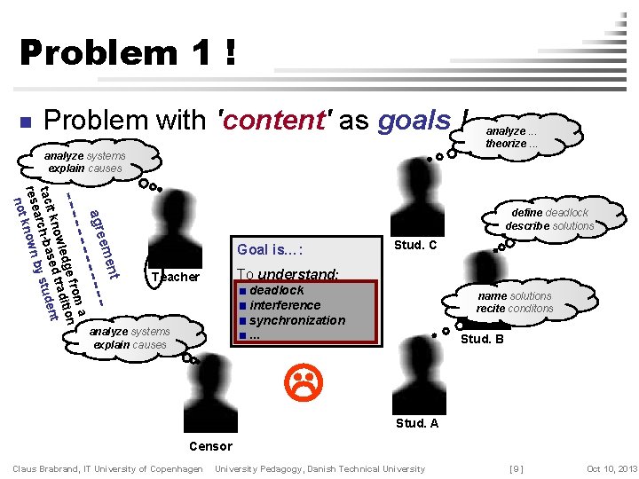 Problem 1 ! n Problem with 'content' as goals ! analyze. . . theorize.