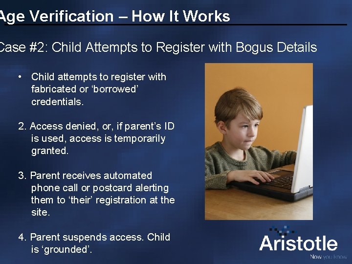 Age Verification – How It Works Case #2: Child Attempts to Register with Bogus
