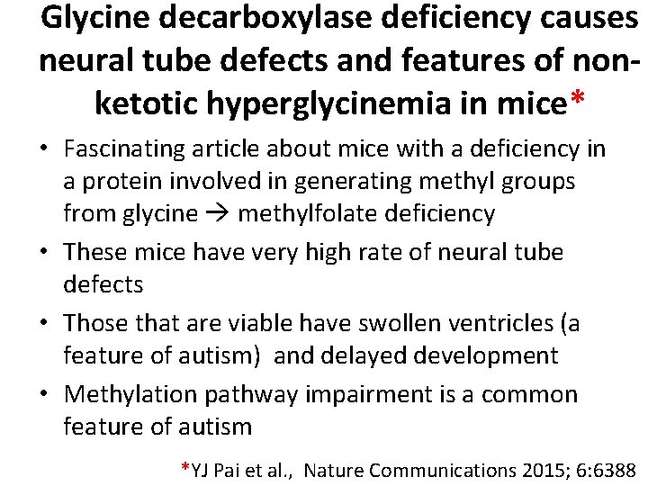 Glycine decarboxylase deficiency causes neural tube defects and features of nonketotic hyperglycinemia in mice*