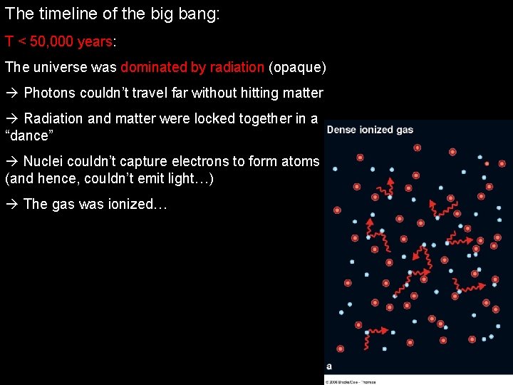 The timeline of the big bang: T < 50, 000 years: The universe was