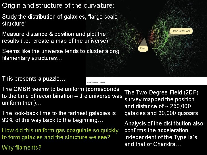 Origin and structure of the curvature: Study the distribution of galaxies, “large scale structure”