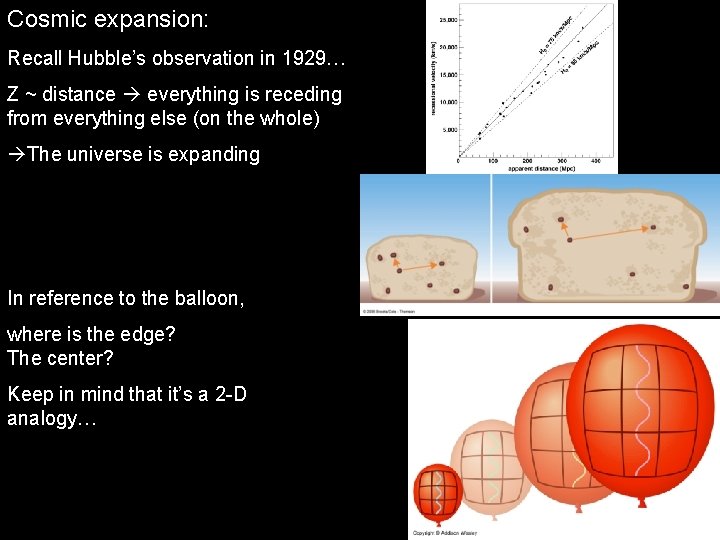 Cosmic expansion: Recall Hubble’s observation in 1929… Z ~ distance everything is receding from