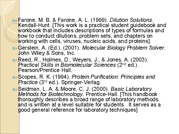  Farone, M. B. & Farone, A. L. (1999). Dilution Solutions. Kendall-Hunt. [This work