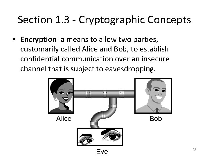 Section 1. 3 - Cryptographic Concepts • Encryption: a means to allow two parties,