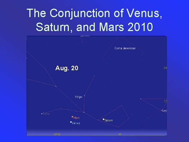 The Conjunction of Venus, Saturn, and Mars 2010 July 427 July Aug. 410 Aug.