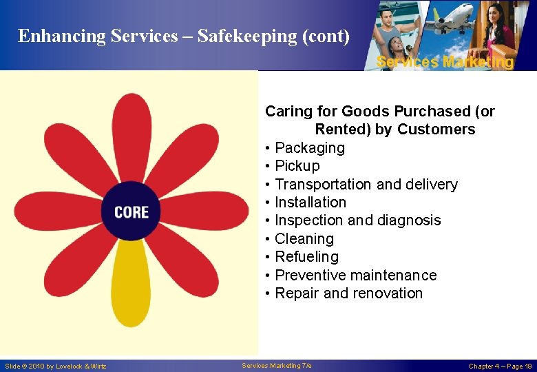 Enhancing Services – Safekeeping (cont) Services Marketing Caring for Goods Purchased (or Rented) by
