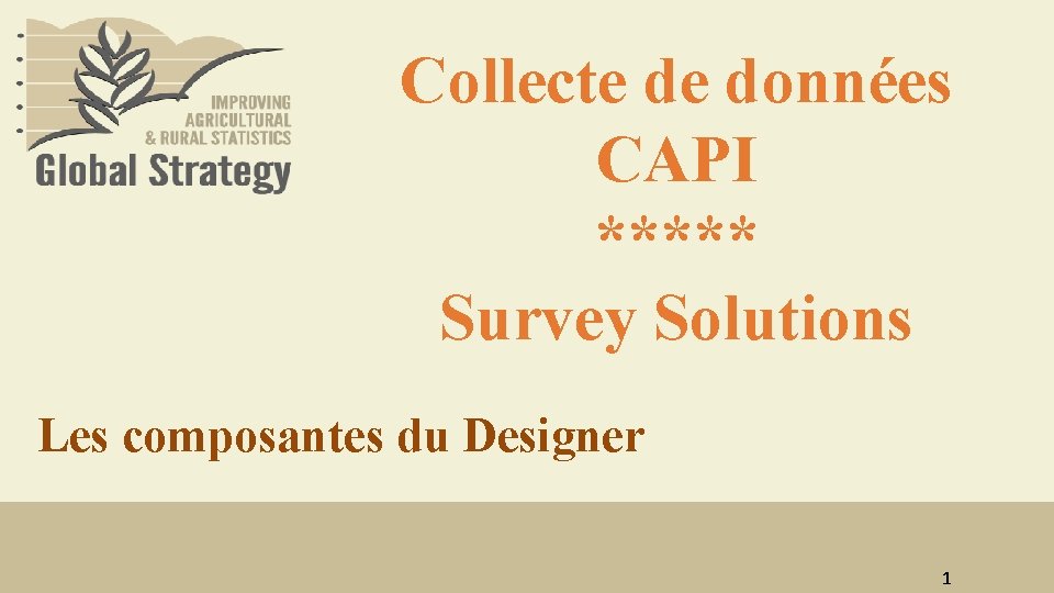 Collecte de données CAPI ***** Survey Solutions Les composantes du Designer 1 