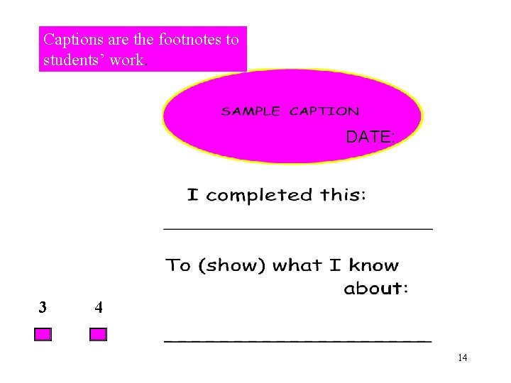 Captions are the footnotes to students’ work. DATE: 3 4 14 Captions are the footnotes to students’ work. DATE: 3 4 14