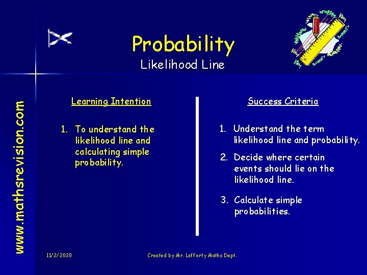 Probability www. mathsrevision. com Likelihood Line Learning Intention 1. To understand the likelihood line