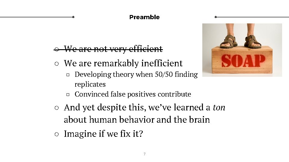 Preamble ○ We are not very efficient ○ We are remarkably inefficient □ Developing