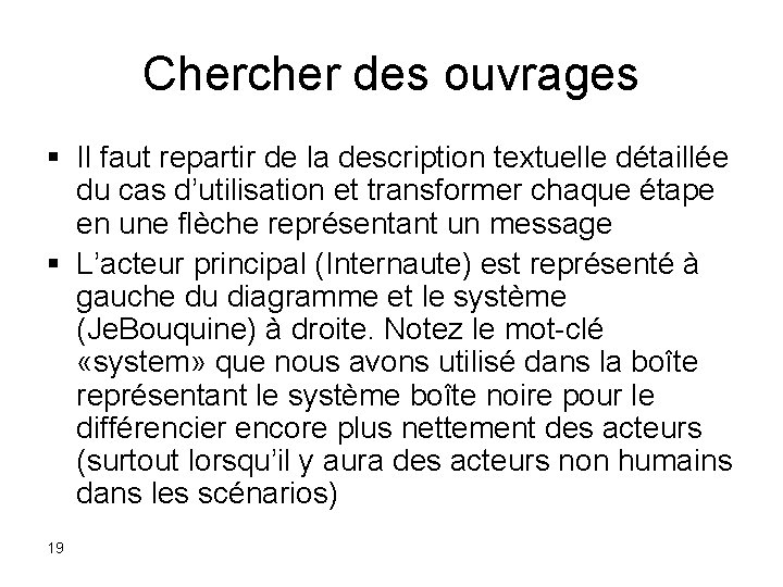 Chercher des ouvrages § Il faut repartir de la description textuelle détaillée du cas