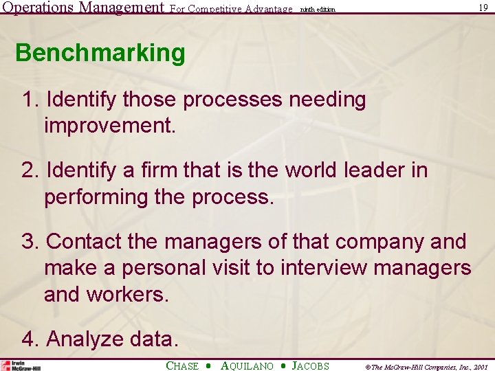 Operations Management For Competitive Advantage 19 ninth edition Benchmarking 1. Identify those processes needing Operations Management For Competitive Advantage 19 ninth edition Benchmarking 1. Identify those processes needing