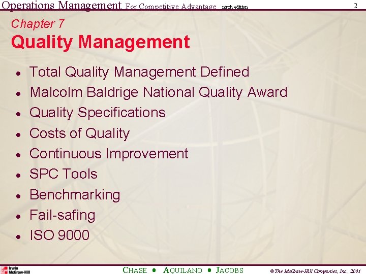Operations Management For Competitive Advantage 2 ninth edition Chapter 7 Quality Management · · Operations Management For Competitive Advantage 2 ninth edition Chapter 7 Quality Management · ·