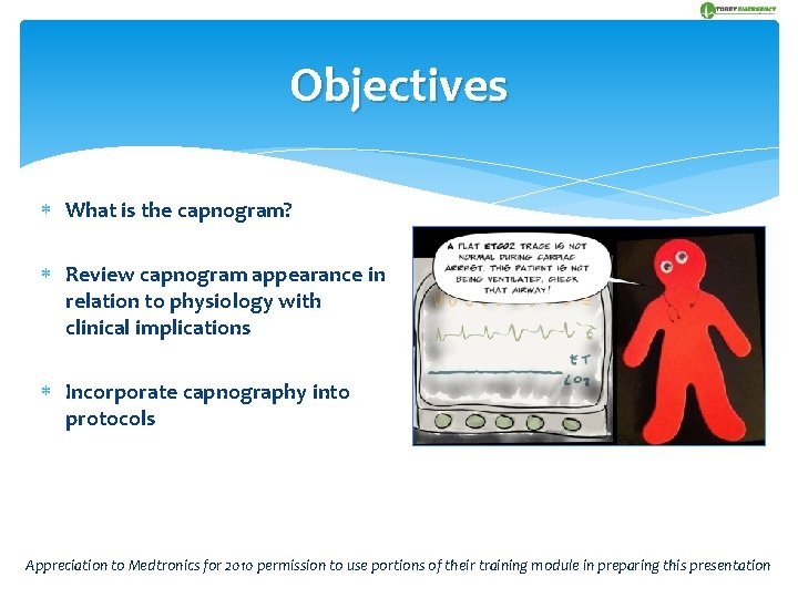 Objectives What is the capnogram? Review capnogram appearance in relation to physiology with clinical